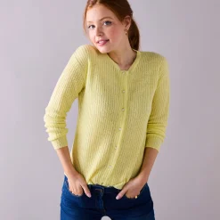 Trui En Vest<Blancheporte Cardigan met parelknopen en mohairtouch lichtgeel