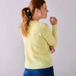 Trui En Vest<Blancheporte Cardigan met parelknopen en mohairtouch lichtgeel