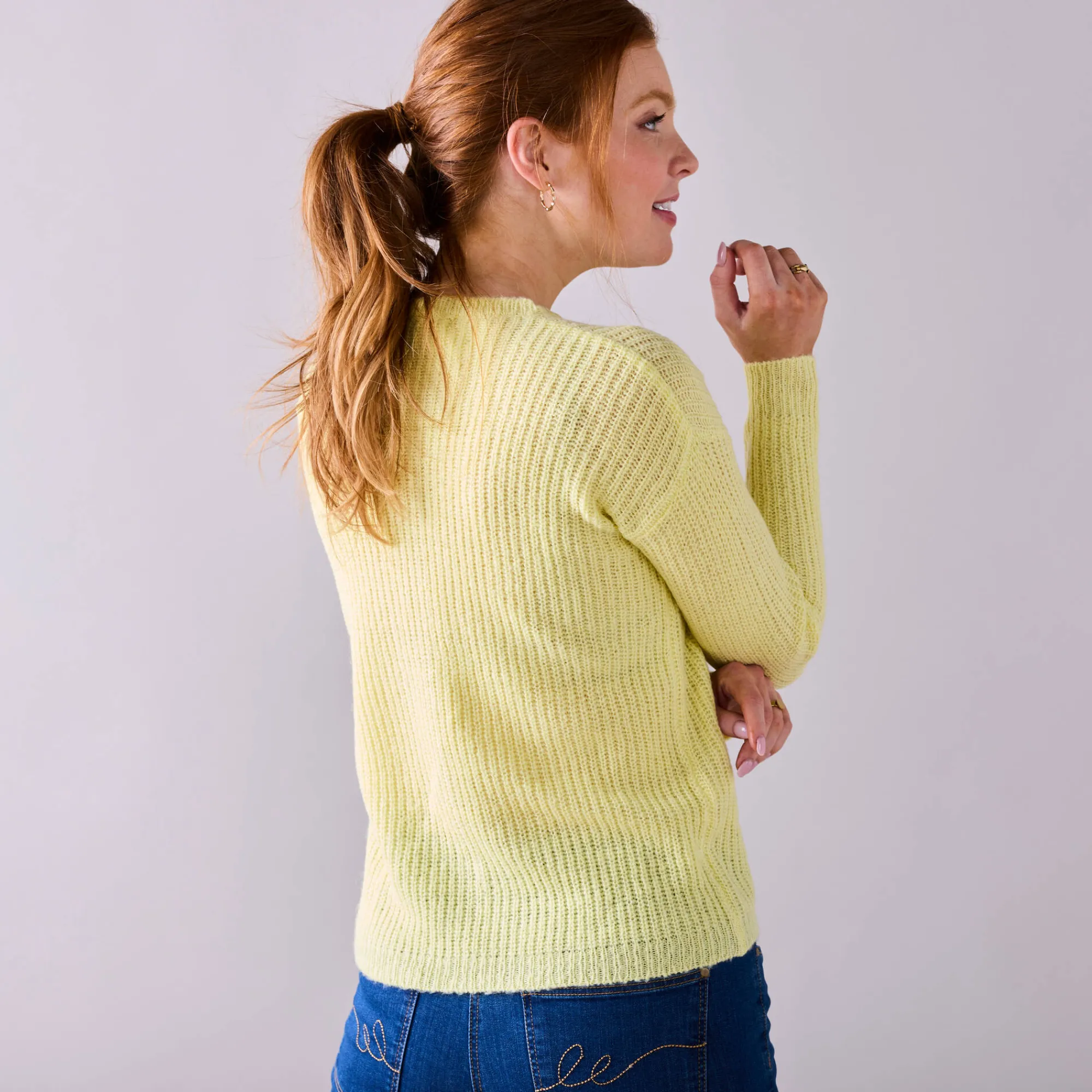 Trui En Vest<Blancheporte Cardigan met parelknopen en mohairtouch lichtgeel