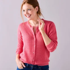 Trui En Vest<Blancheporte Cardigan met parelknopen en mohairtouch blushroze