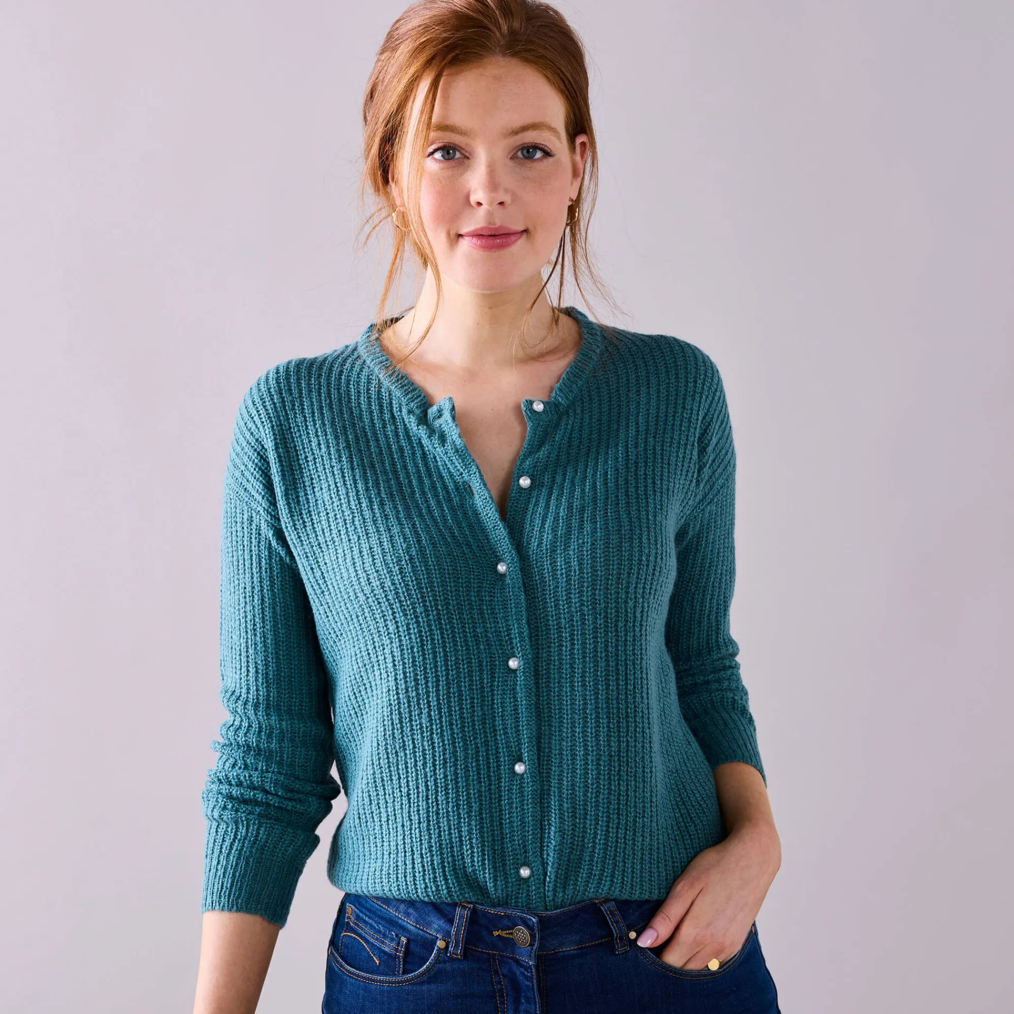 Trui En Vest<Blancheporte Cardigan met parelknopen en mohairtouch saliegroen