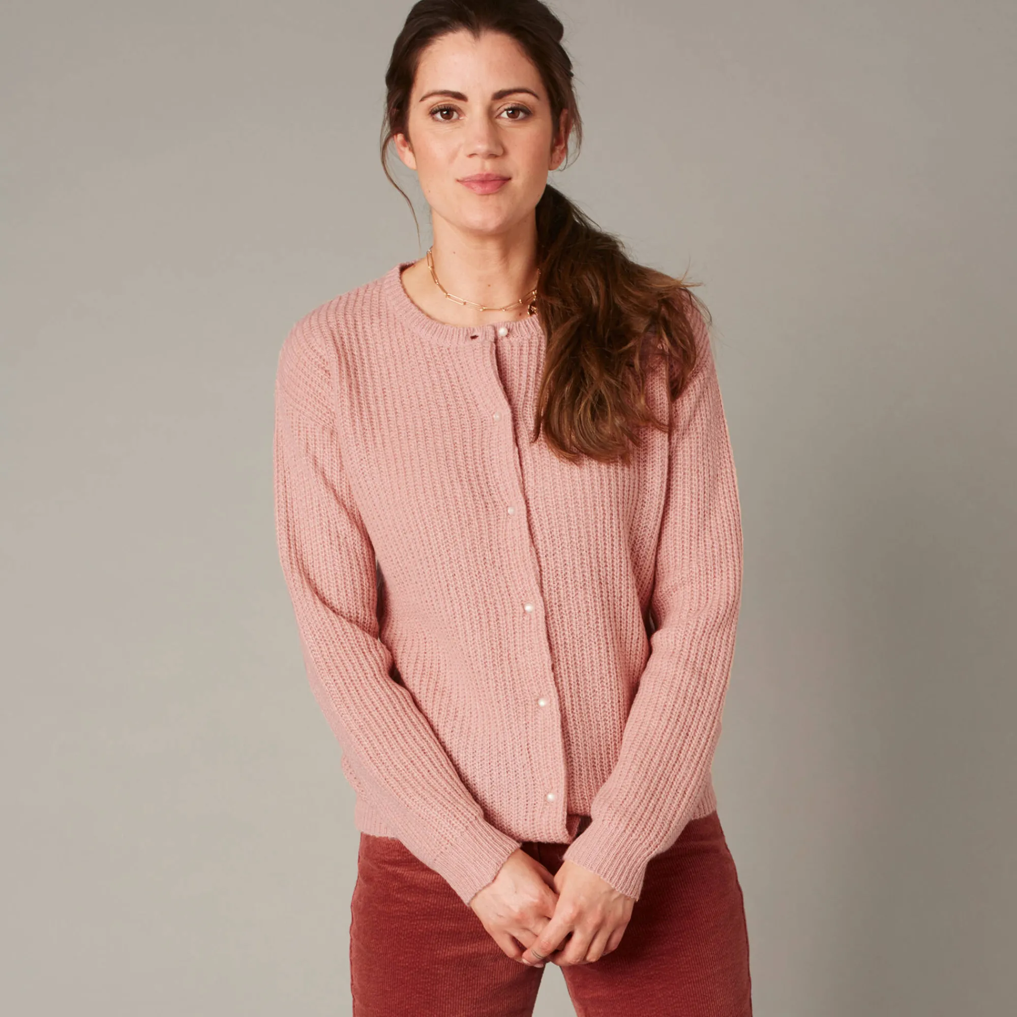 Trui En Vest<Blancheporte Cardigan met parelknopen en mohairtouch poederroze