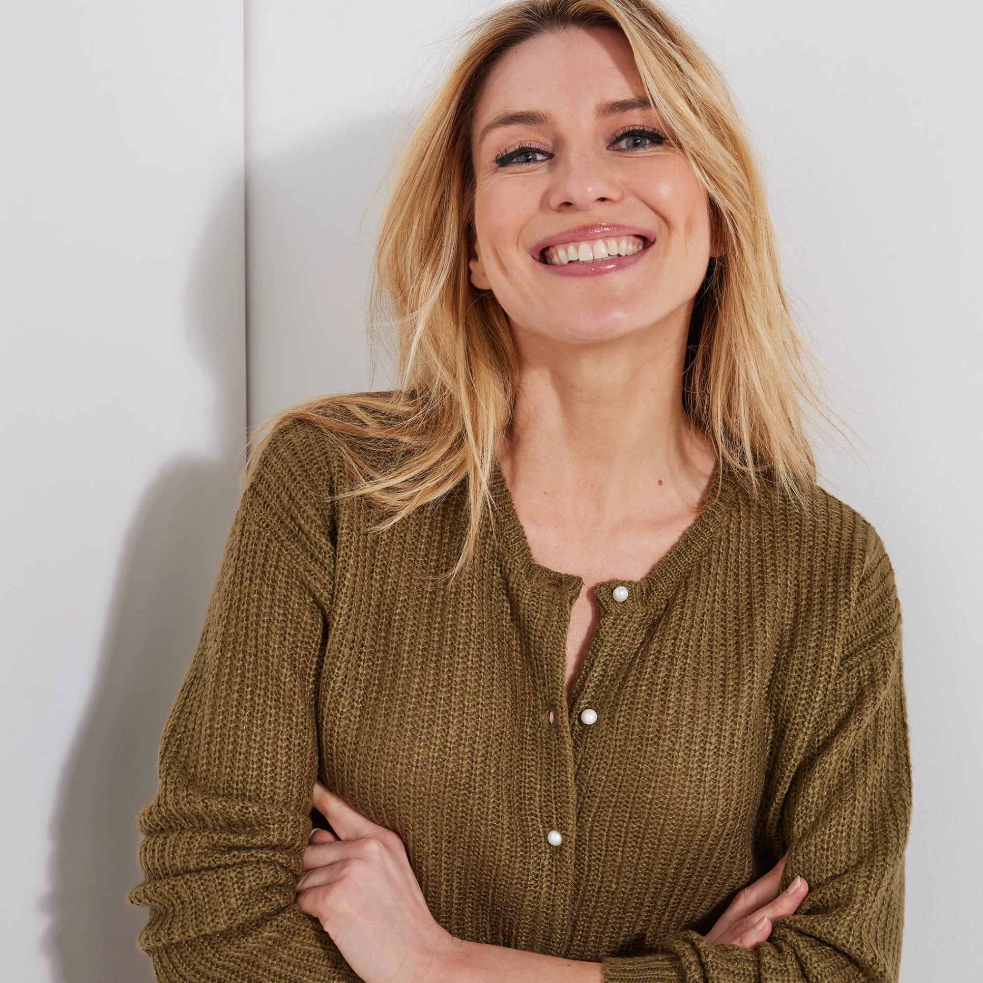 Trui En Vest<Blancheporte Cardigan met parelknopen en mohairtouch bronskleur