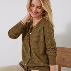 Trui En Vest<Blancheporte Cardigan met parelknopen en mohairtouch bronskleur