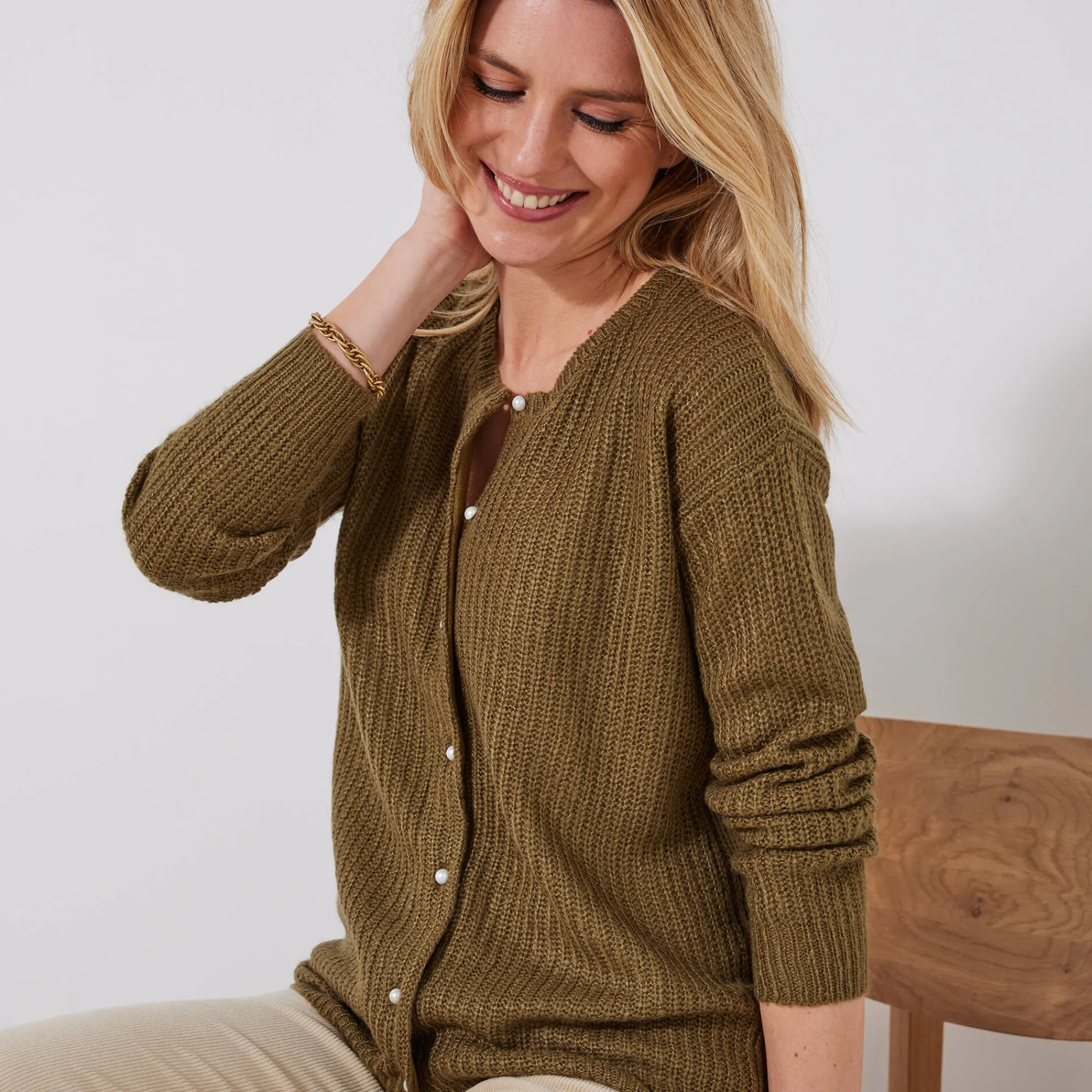 Trui En Vest<Blancheporte Cardigan met parelknopen en mohairtouch bronskleur