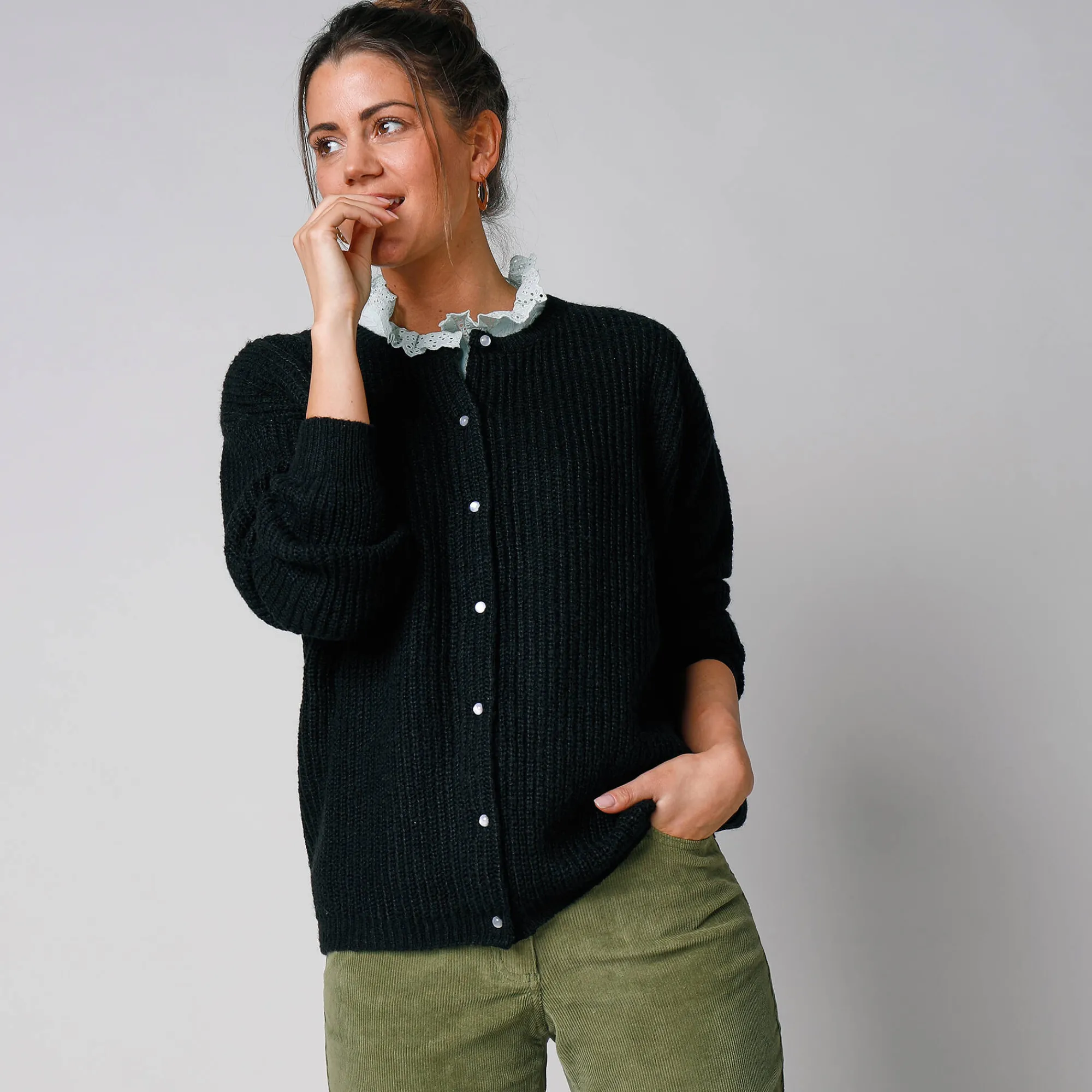 Trui En Vest<Blancheporte Cardigan met parelknopen en mohairtouch zwart