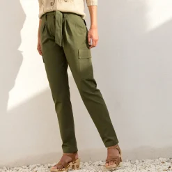 Broek<Blancheporte Cargobroek in chino model, hoge taille bronskleur
