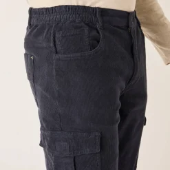 Broek<Blancheporte Cargobroek in fijngeribd velours, elastische tailleband opzij grijsblauw