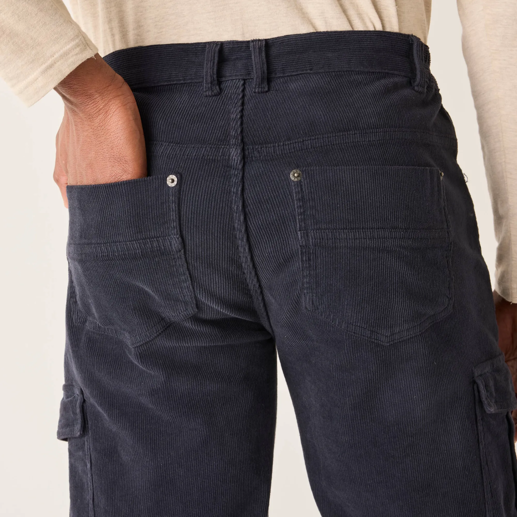 Broek<Blancheporte Cargobroek in fijngeribd velours, elastische tailleband opzij grijsblauw