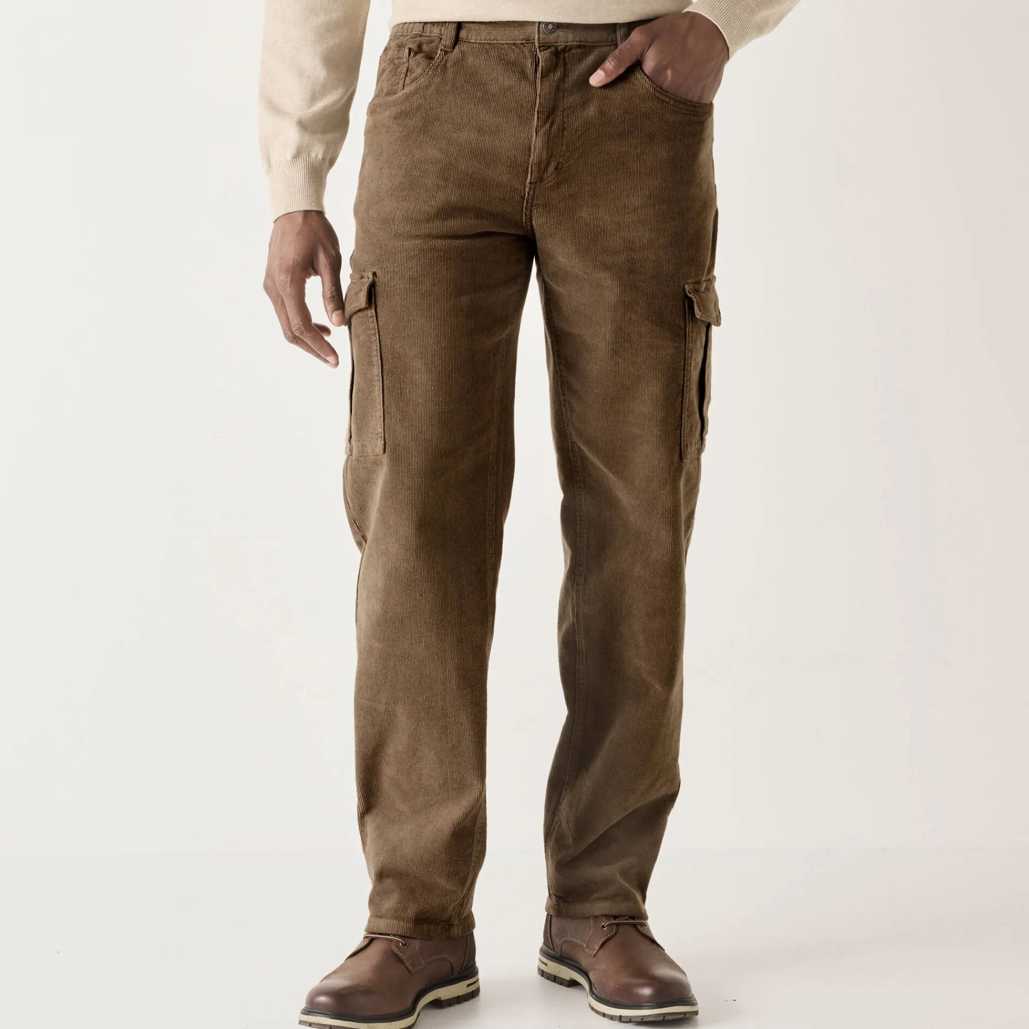 Broek<Blancheporte Cargobroek in fijngeribd velours, elastische tailleband opzij taupe