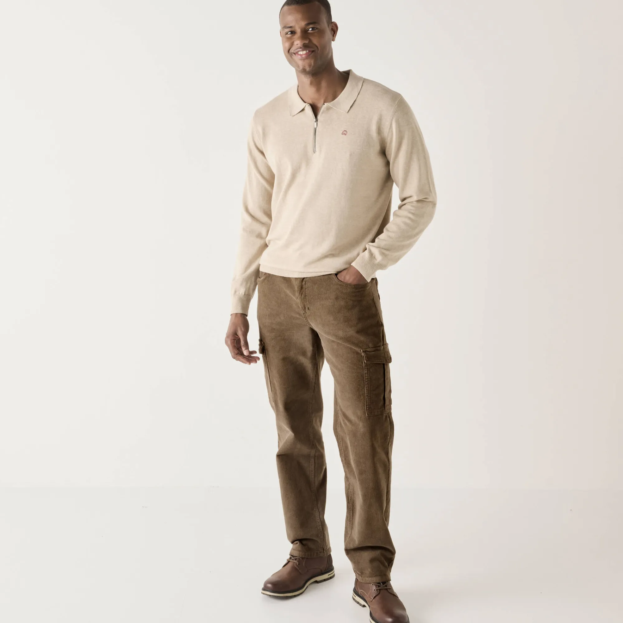 Broek<Blancheporte Cargobroek in fijngeribd velours, elastische tailleband opzij taupe