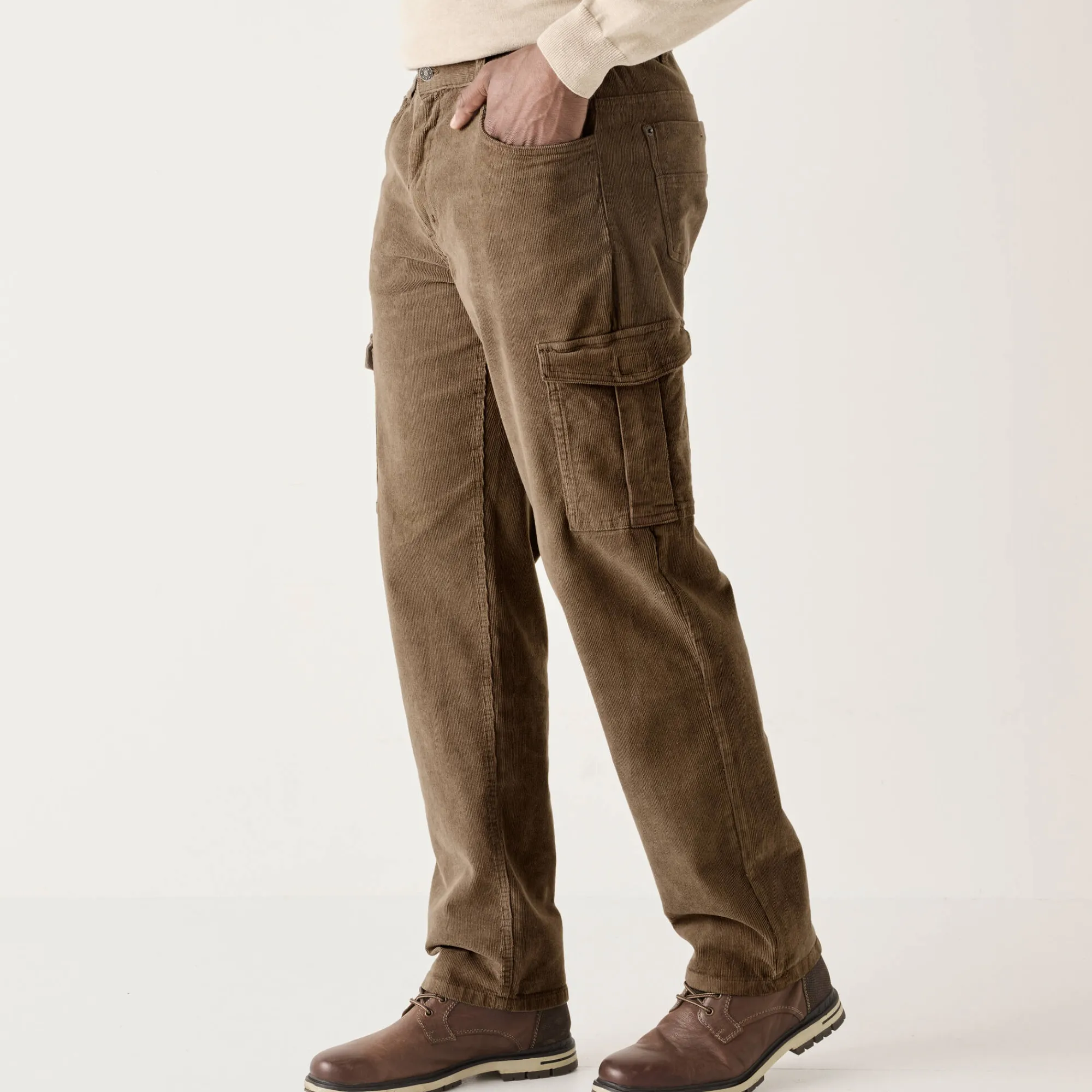 Broek<Blancheporte Cargobroek in fijngeribd velours, elastische tailleband opzij taupe
