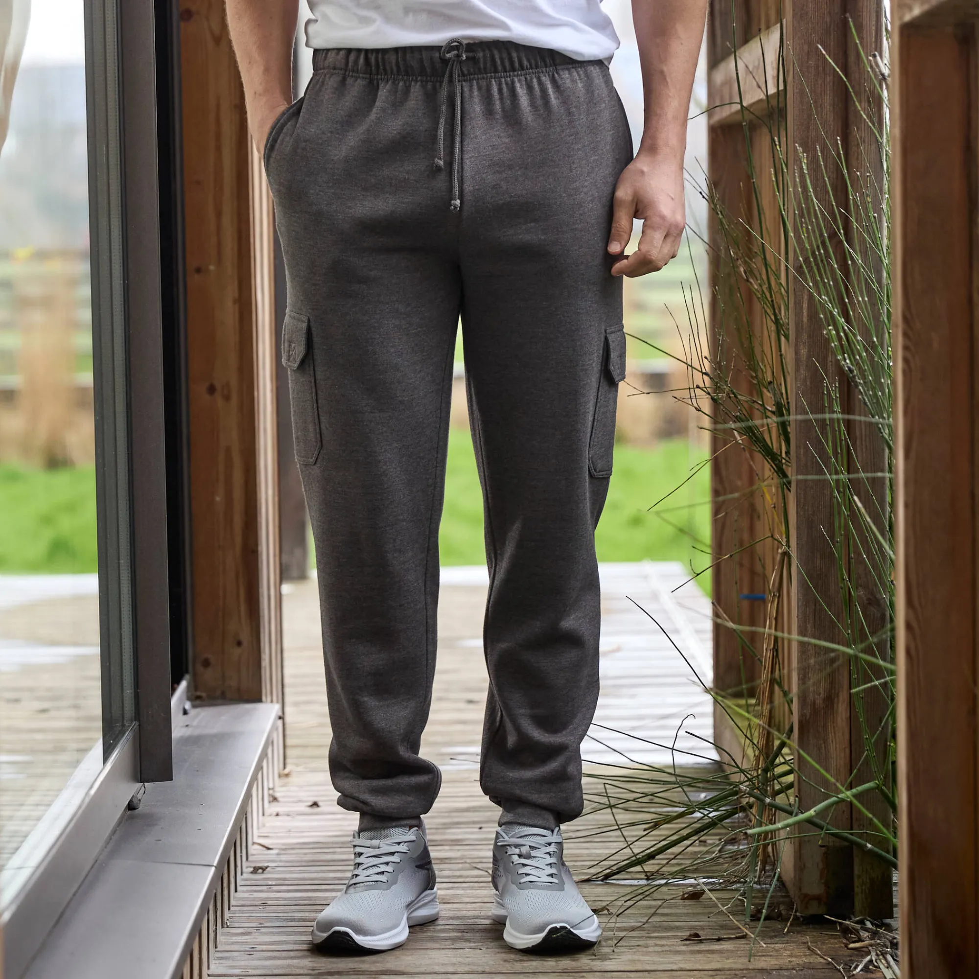 Broek<Blancheporte Cargobroek in molton, aangetrokken pijponderkanten chiné antraciet