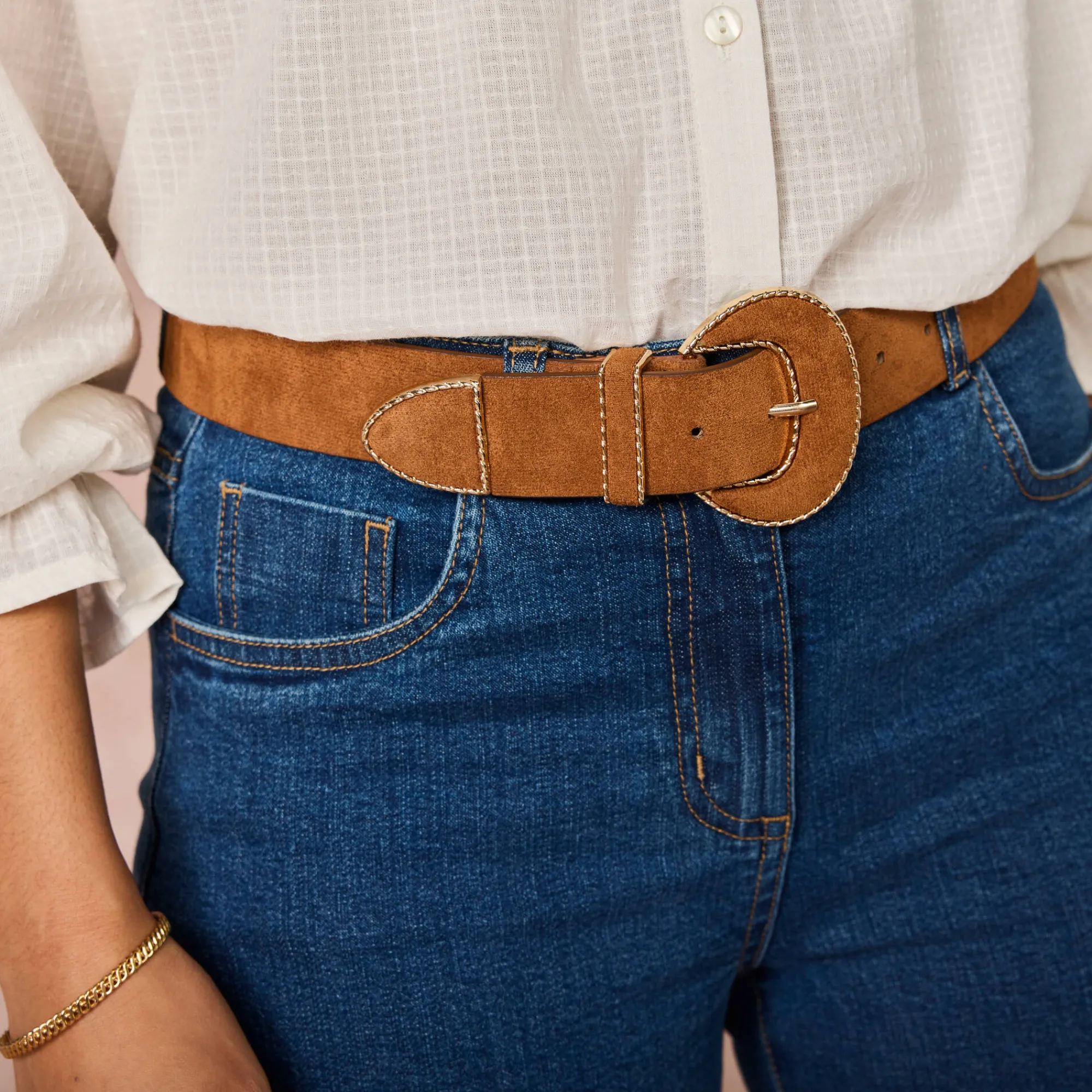 Sieraden En Feestaccessoires|Accessoires En Juwelen<Blancheporte Ceintuur in suedine, ovalen gesp karamel