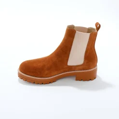 Bottines En Boots|Schoenen<Blancheporte Chelsea boots in splitleer, dikke, geribbelde zool karamel