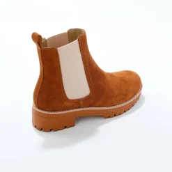 Bottines En Boots|Schoenen<Blancheporte Chelsea boots in splitleer, dikke, geribbelde zool karamel