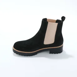 Bottines En Boots|Schoenen<Blancheporte Chelsea boots in splitleer, dikke, geribbelde zool zwart
