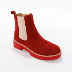 Feestelijke Schoenen|Bottines En Boots<Blancheporte Chelsea boots in splitleer, dikke, geribbelde zool bordeaux