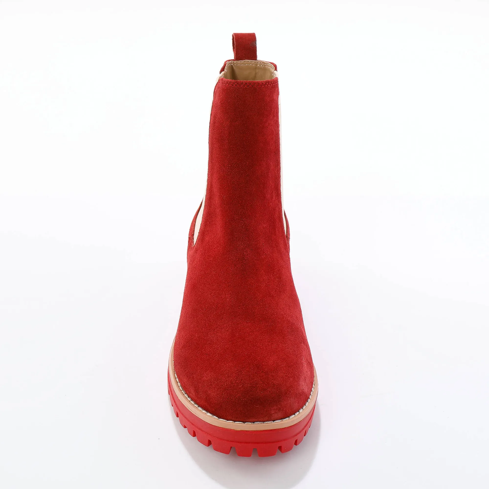 Feestelijke Schoenen|Bottines En Boots<Blancheporte Chelsea boots in splitleer, dikke, geribbelde zool bordeaux