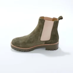 Bottines En Boots|Schoenen<Blancheporte Chelsea boots in splitleer, dikke, geribbelde zool kaki