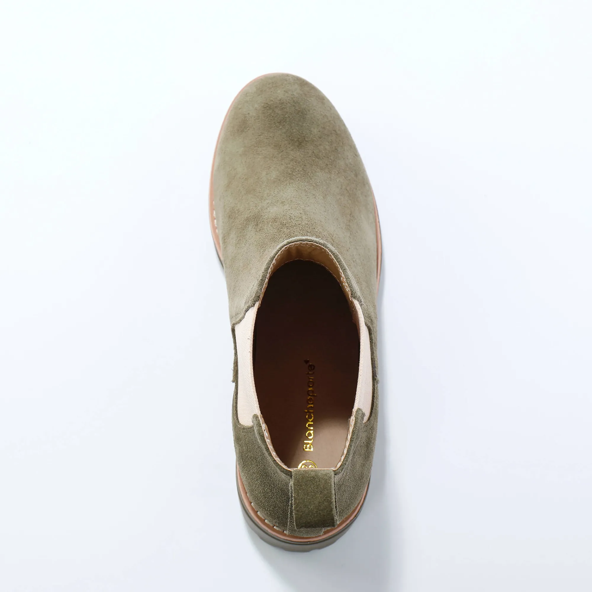 Bottines En Boots|Schoenen<Blancheporte Chelsea boots in splitleer, dikke, geribbelde zool kaki