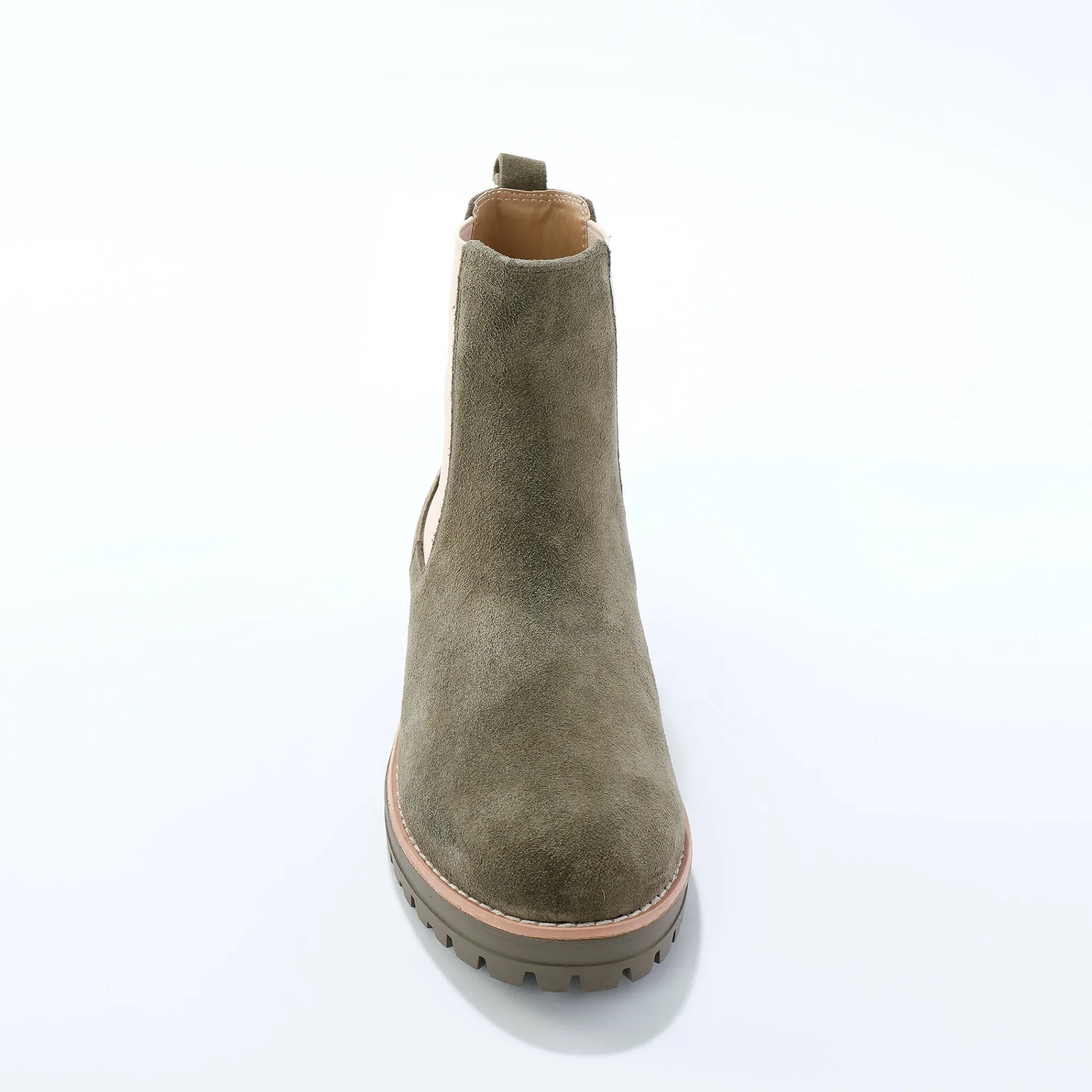 Bottines En Boots|Schoenen<Blancheporte Chelsea boots in splitleer, dikke, geribbelde zool kaki