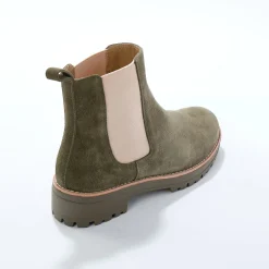 Bottines En Boots|Schoenen<Blancheporte Chelsea boots in splitleer, dikke, geribbelde zool kaki