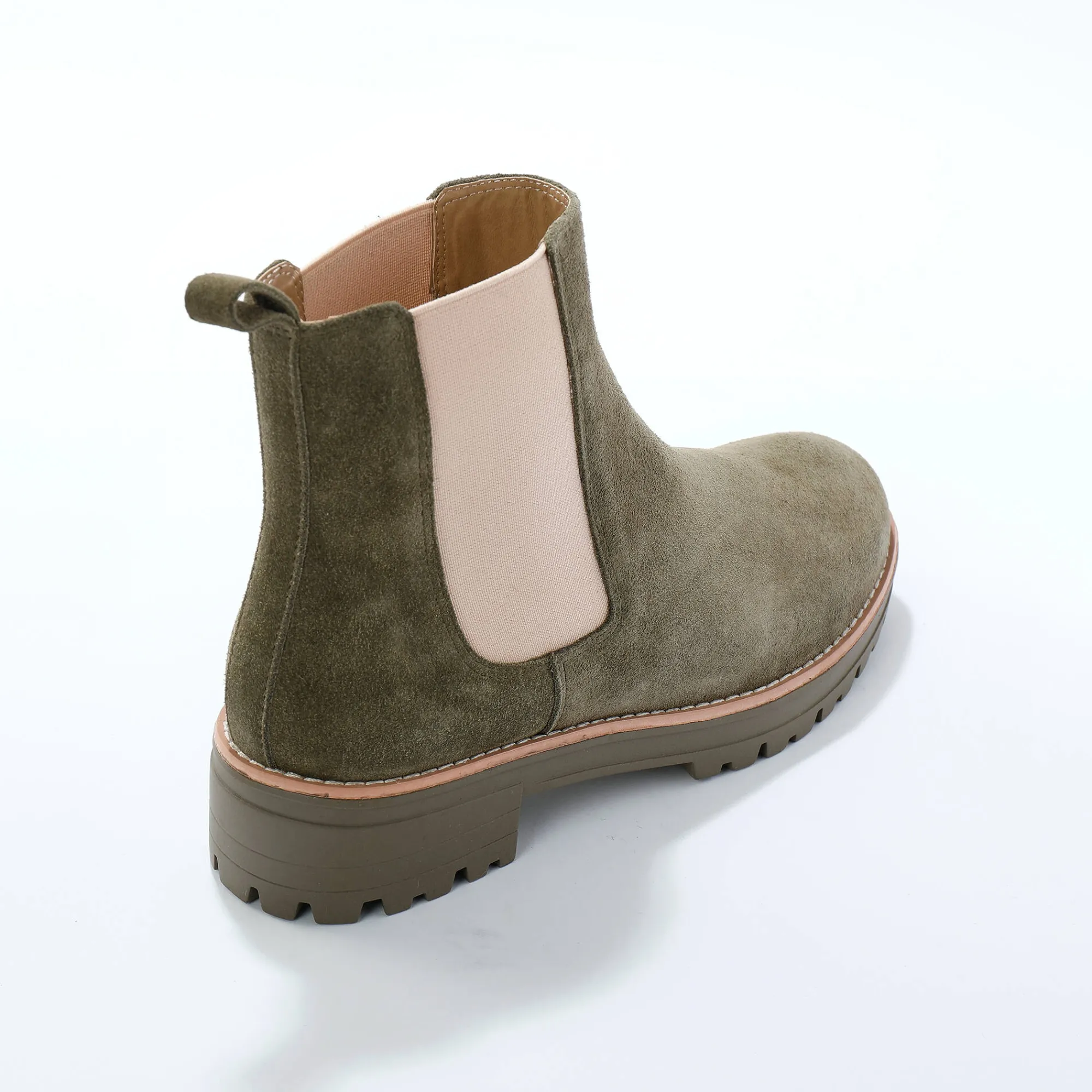 Bottines En Boots|Schoenen<Blancheporte Chelsea boots in splitleer, dikke, geribbelde zool kaki