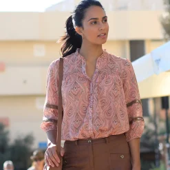 Bloes En Tuniek<Blancheporte Chemisier boutonné, détails smockés taupe / perzik