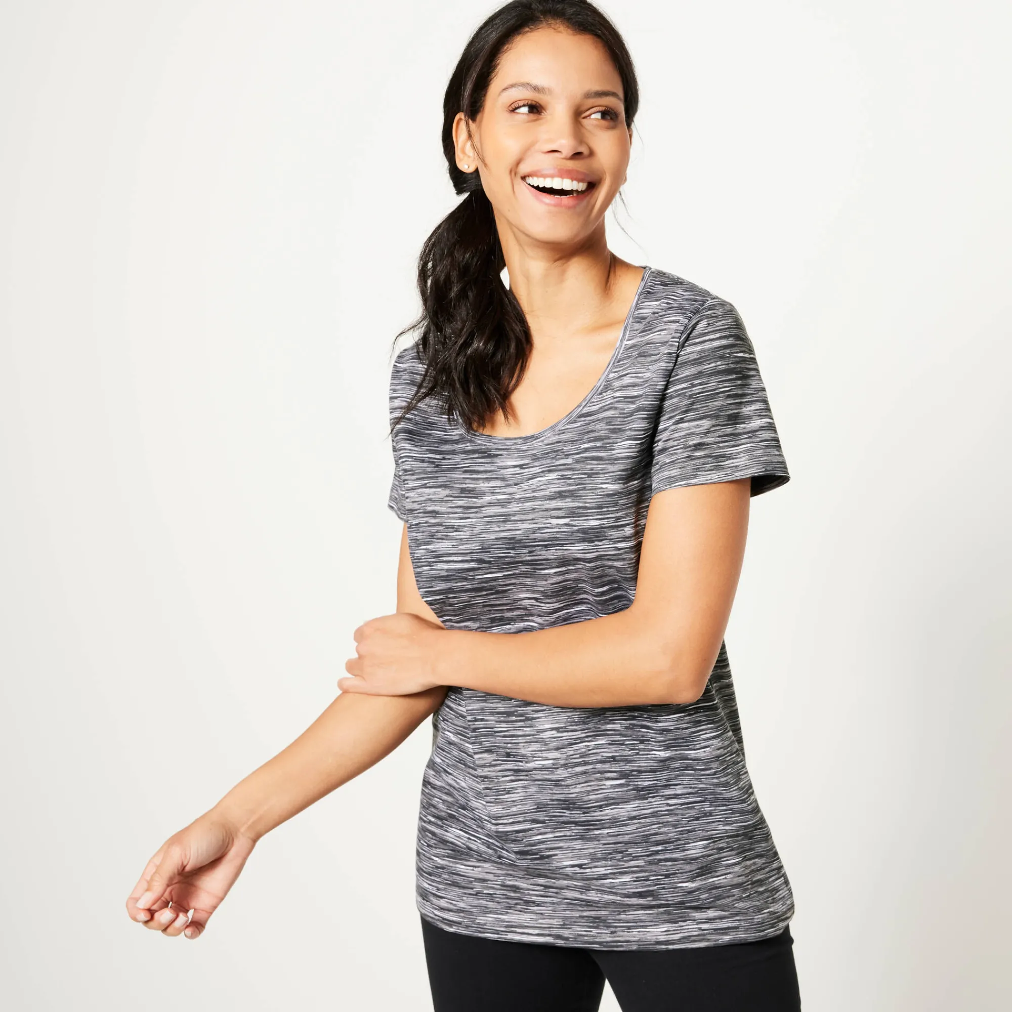 T-Shirt En Topje<Blancheporte Chiné T-shirt met korte mouwen in biokatoen chiné zwart