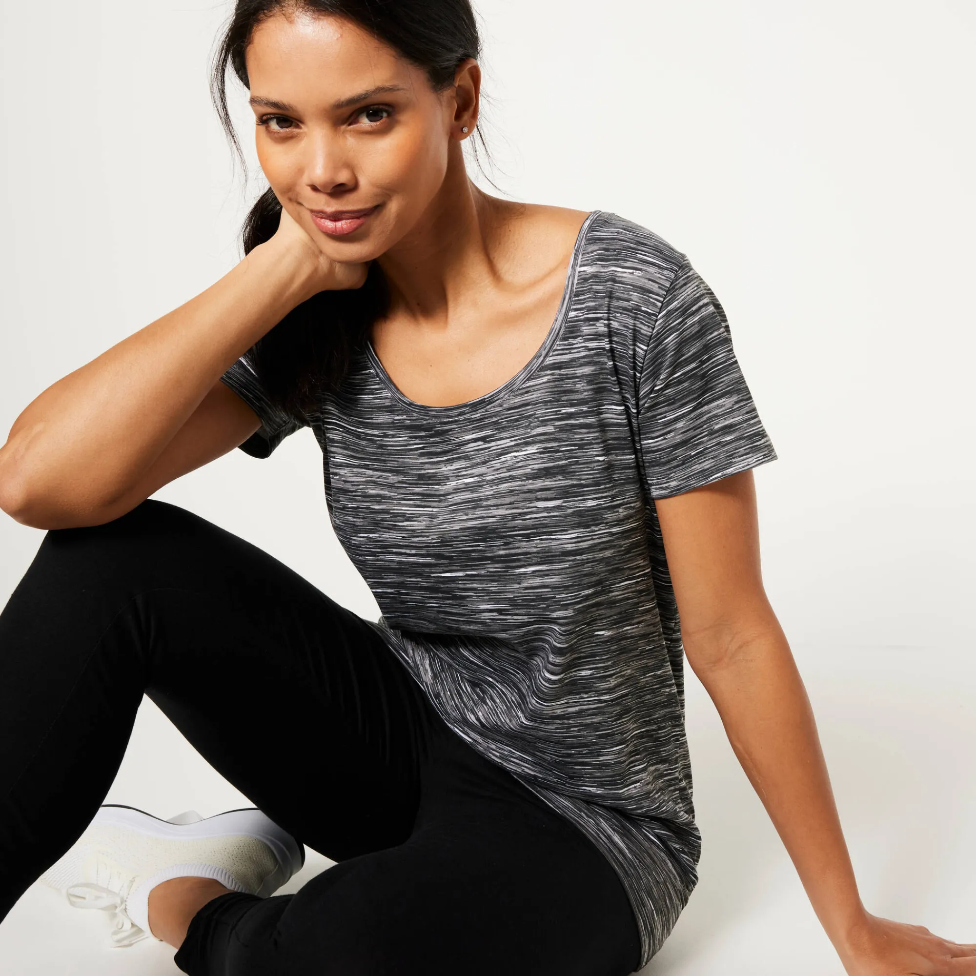 T-Shirt En Topje<Blancheporte Chiné T-shirt met korte mouwen in biokatoen chiné zwart
