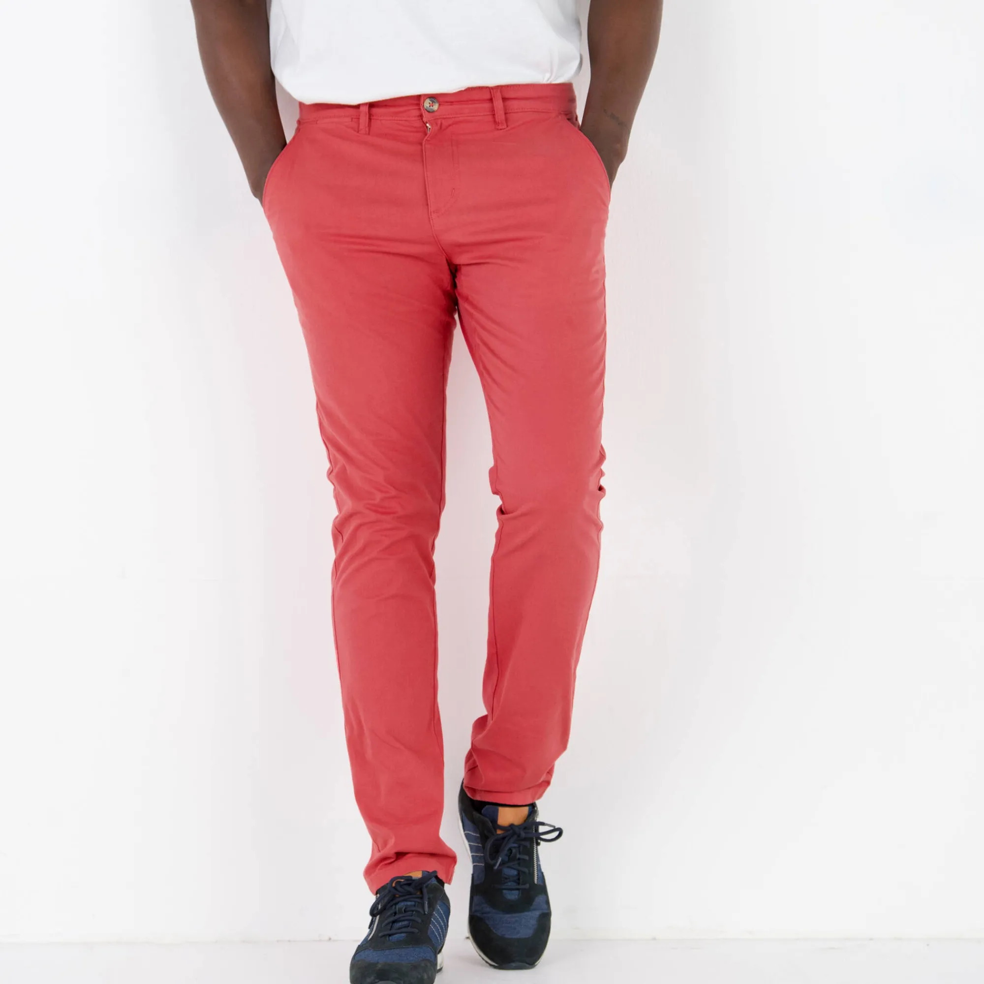 Broek<Blancheporte Chino broek, afgerond onder de buik grijzig koraal
