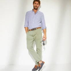 Broek<Blancheporte Chino broek, afgerond onder de buik lichtkaki