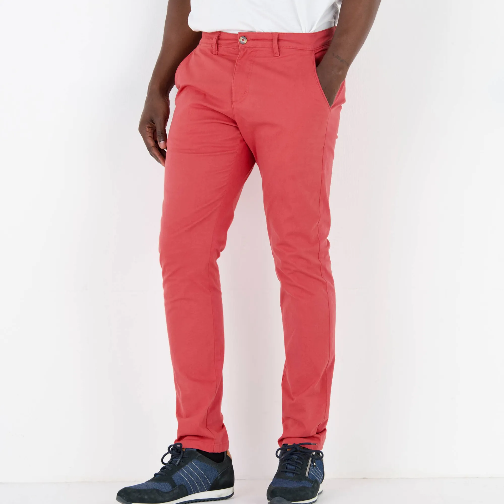 Broek<Blancheporte Chino broek in keperstof grijzig koraal