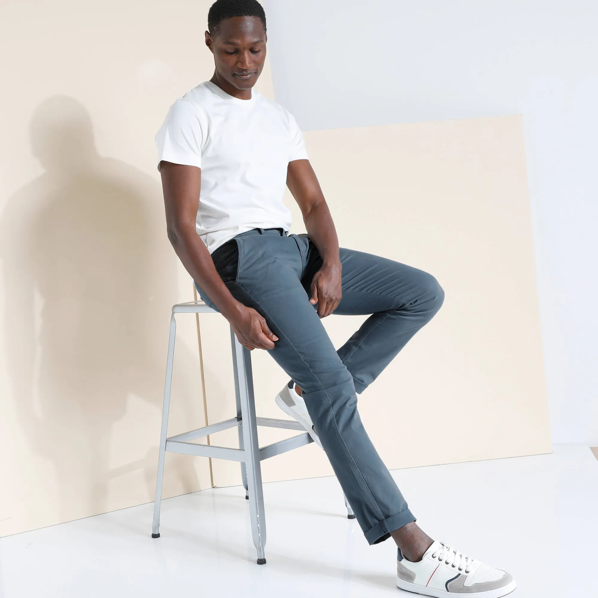 Broek<Blancheporte Chino broek in keperstof grijsblauw