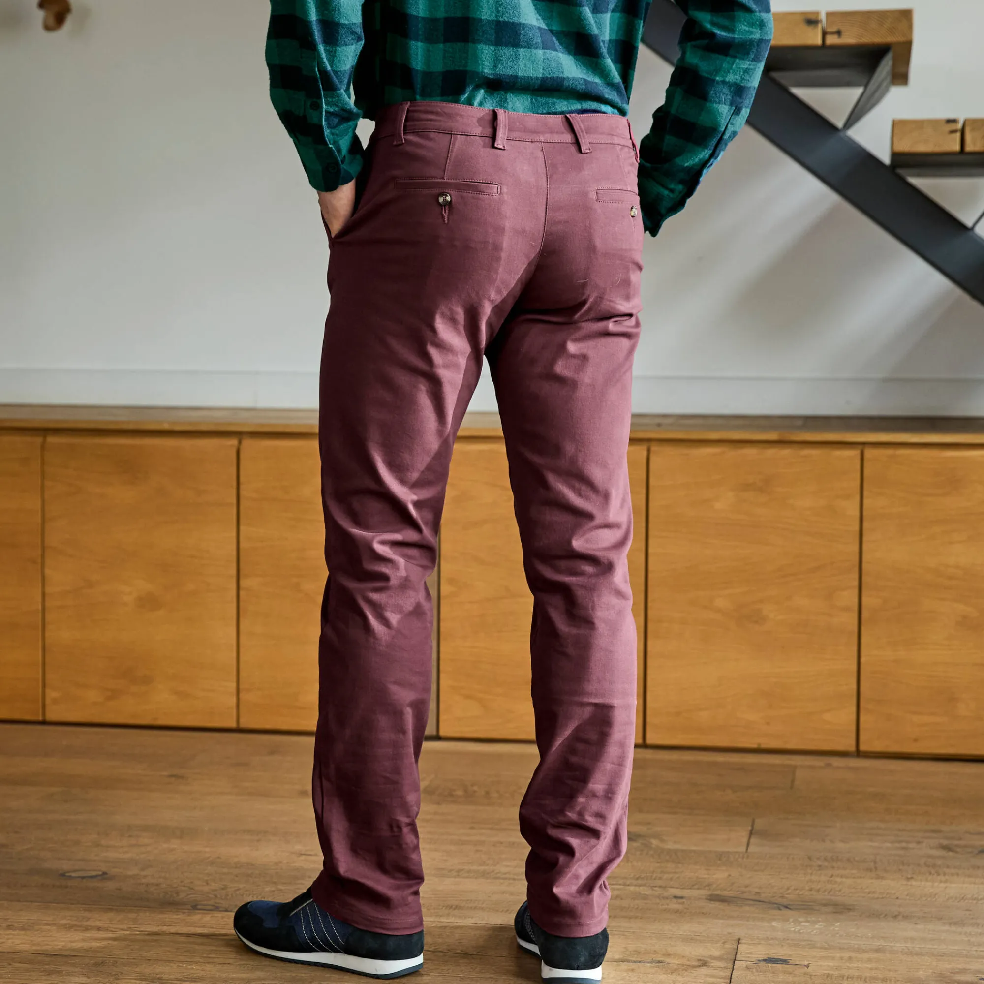 Feestoutfits Heren|Broek<Blancheporte Chino broek met elastische tailleband opzij bordeaux