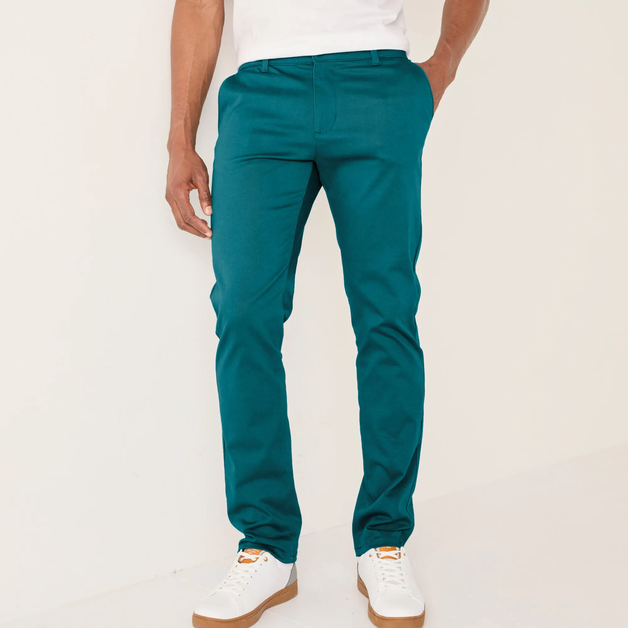 Broek<Blancheporte Chino broek met elastische tailleband opzij petroleumblauw