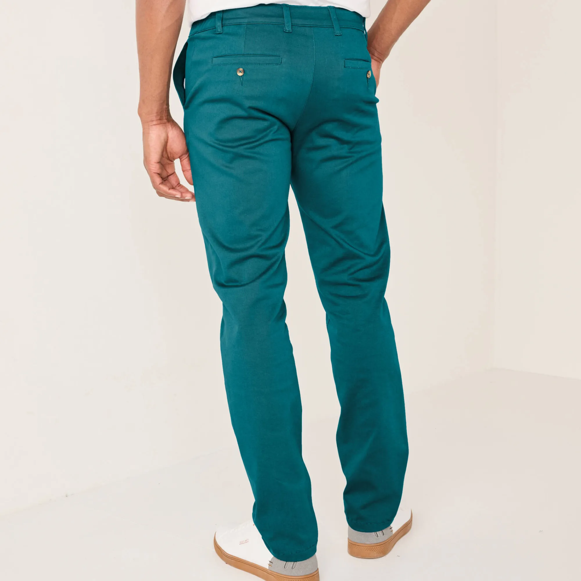 Broek<Blancheporte Chino broek met elastische tailleband opzij petroleumblauw