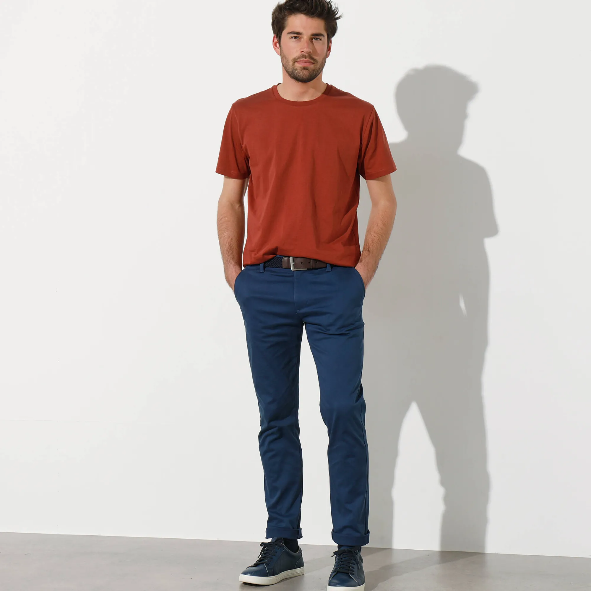 Broek<Blancheporte Chino broek met elastische tailleband opzij marine