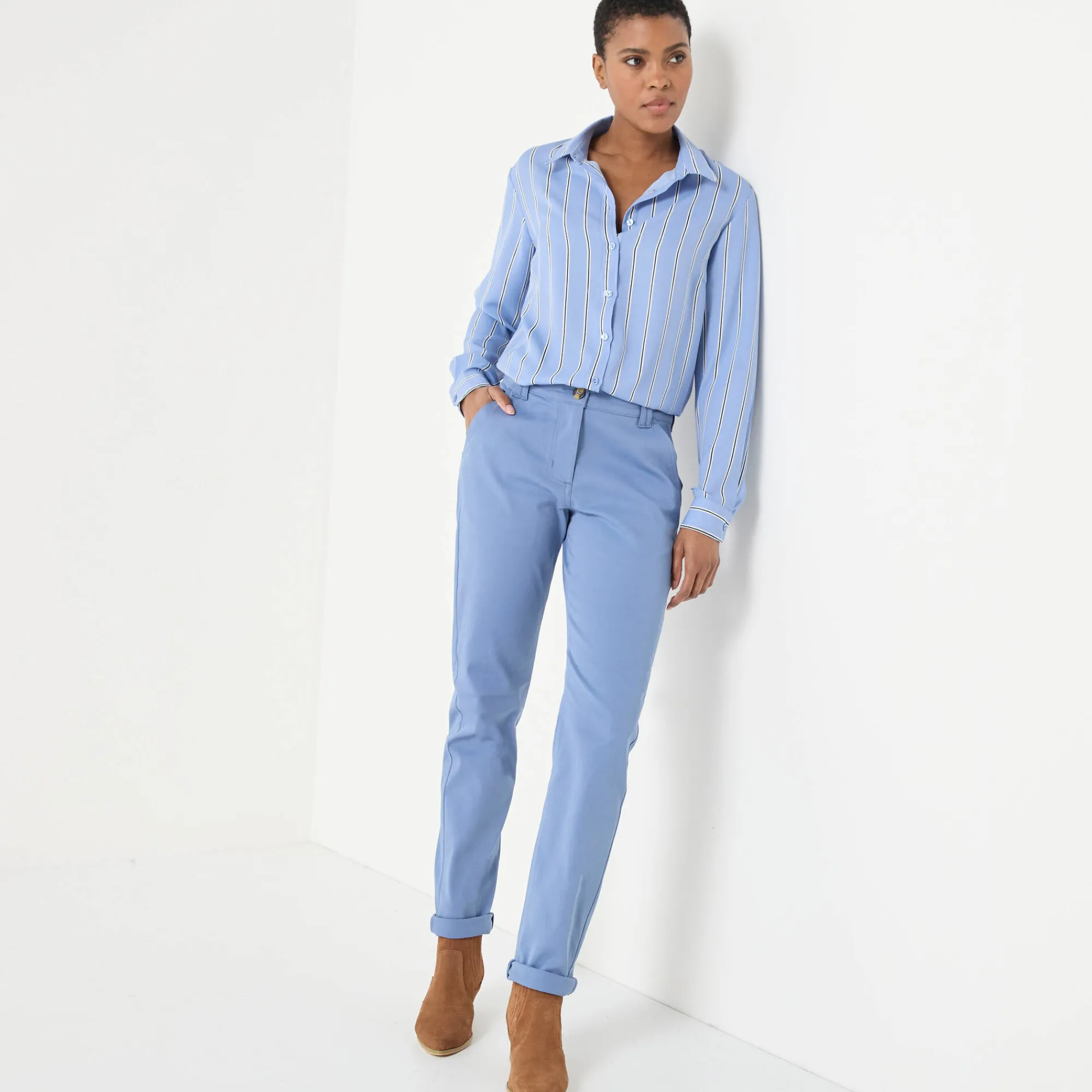 Broek<Blancheporte Chino stretchbroek blauwgrijs