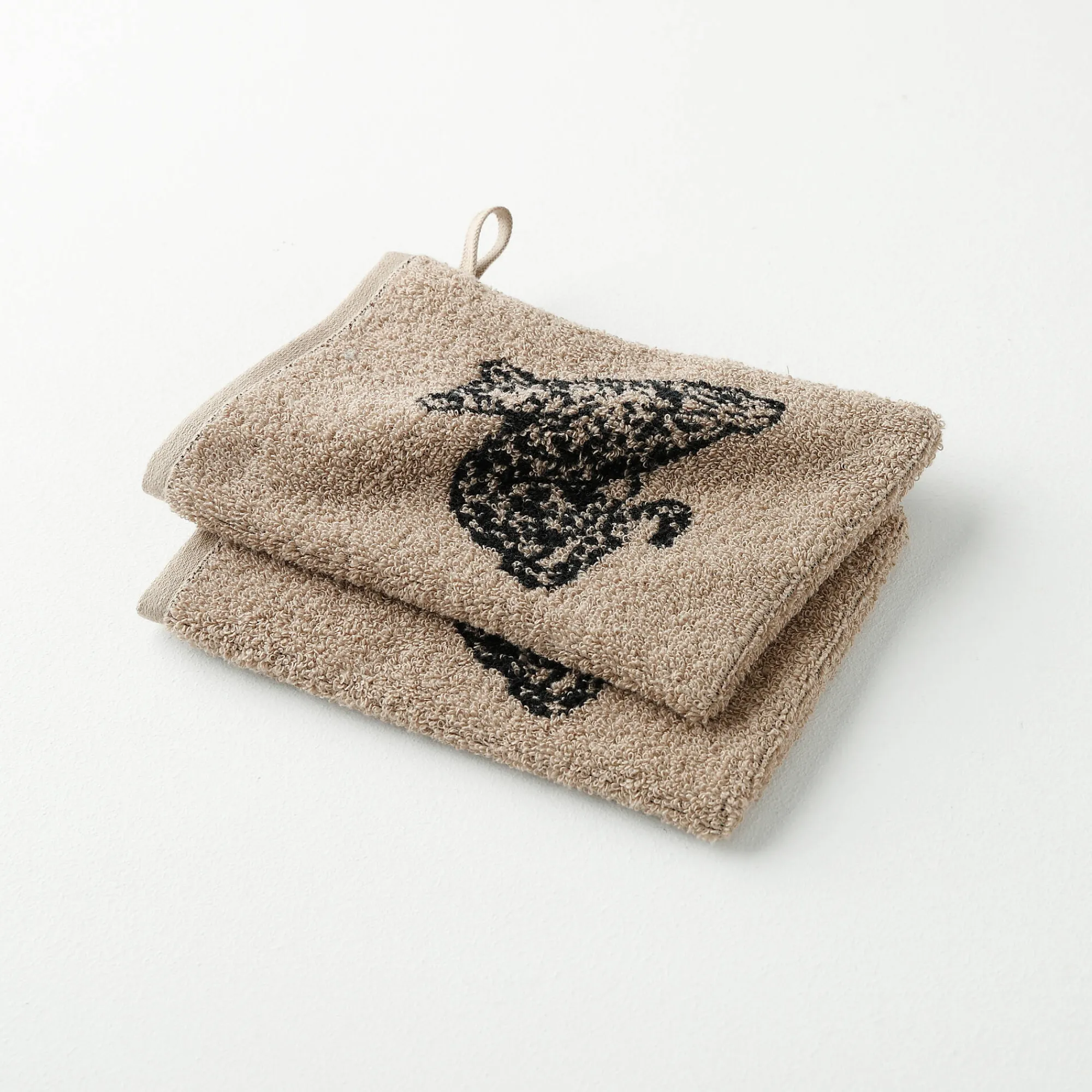 Badhanddoek<Blancheporte Collectie handdoeken in jacquard met luipaardmotief 450 g/m2 beige / zwart
