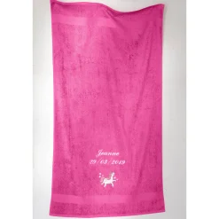 Badhanddoek|Handdoek En Badlaken Kids<Colombine des petits Collectie in badstof voor kids, geborduurde eenhoorn, gepersonaliseerd fuchsia