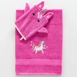 Badhanddoek|Handdoek En Badlaken Kids<Colombine des petits Collectie in badstof voor kinderen, met geborduurd eenhoornmotief, katoen - 380 g/m2 fuchsia