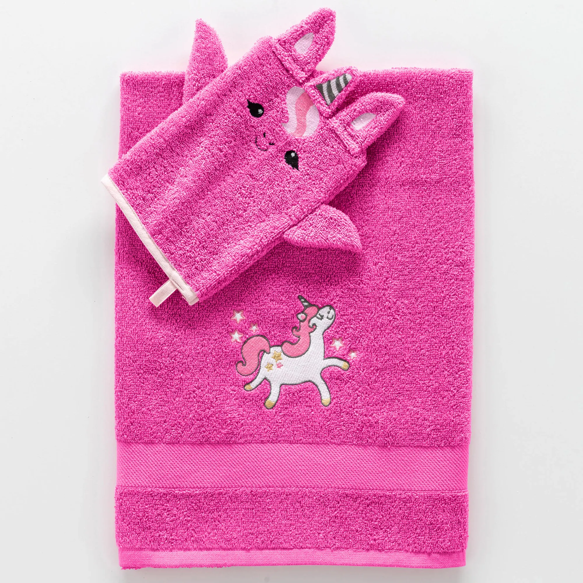 Badhanddoek|Handdoek En Badlaken Kids<Colombine des petits Collectie in badstof voor kinderen, met geborduurd eenhoornmotief, katoen - 380 g/m2 fuchsia