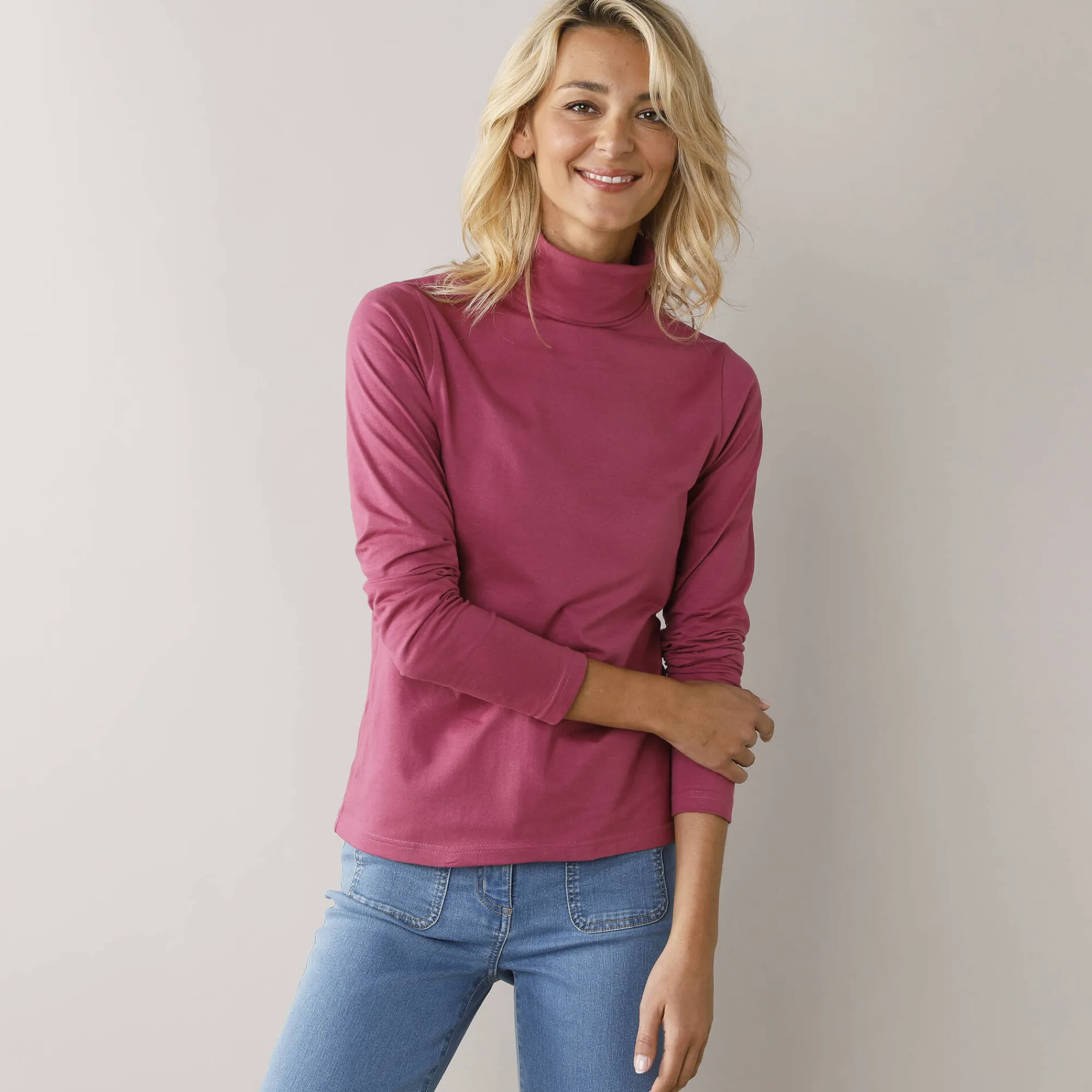 T-Shirt En Topje|Trui En Vest<Blancheporte Coltrui in effen stretchkatoen pruim