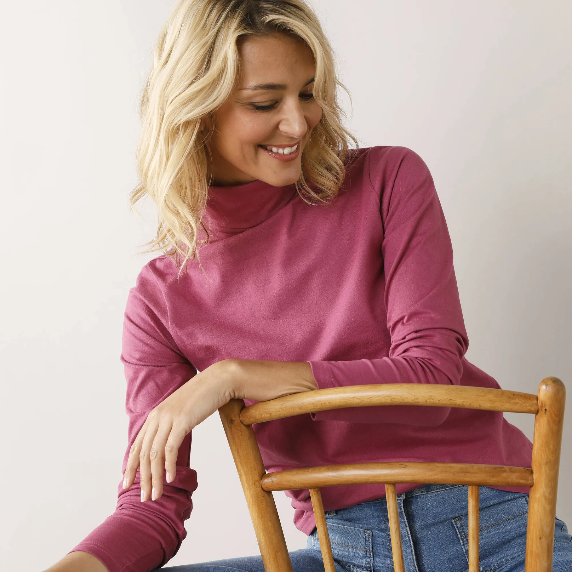 T-Shirt En Topje|Trui En Vest<Blancheporte Coltrui in effen stretchkatoen pruim
