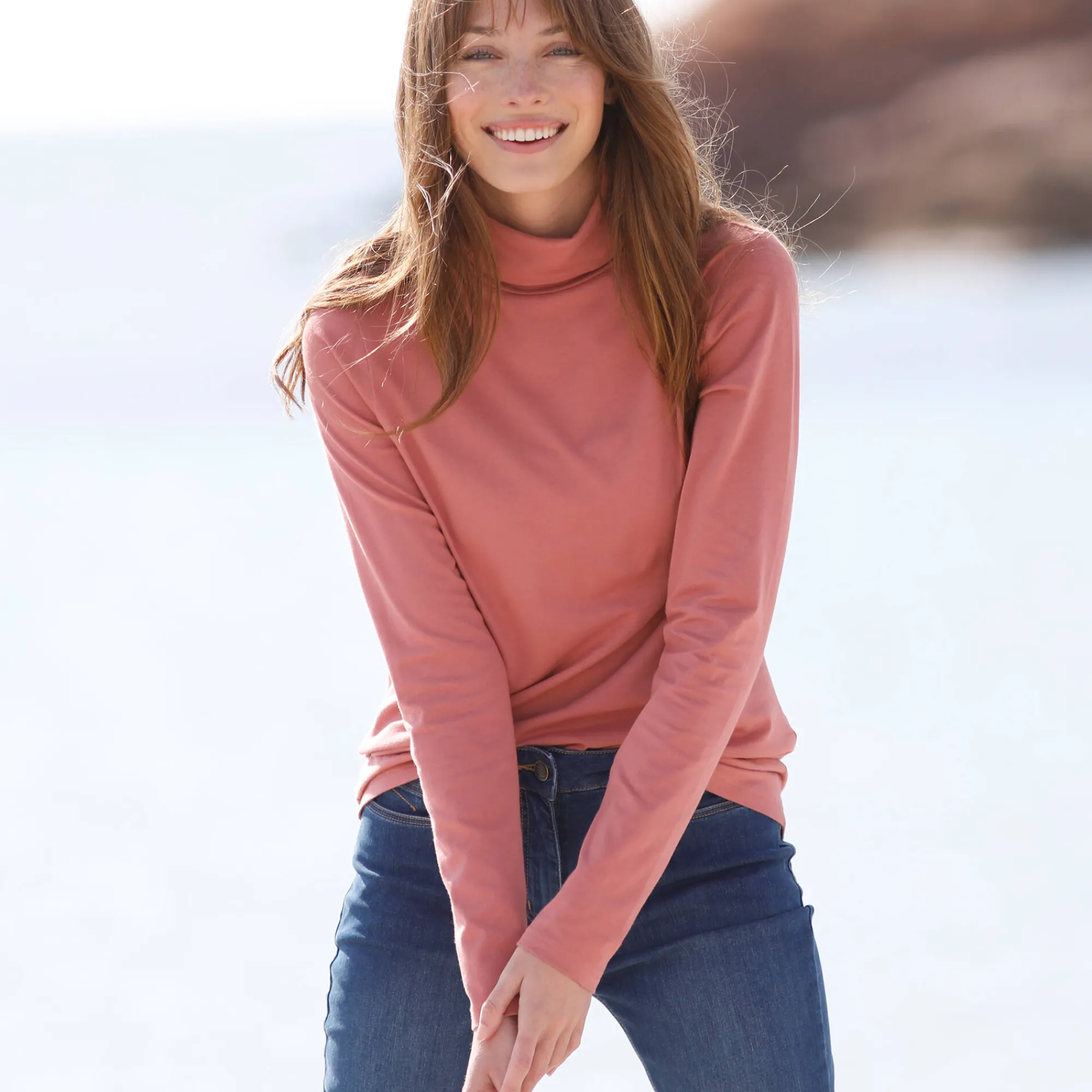 T-Shirt En Topje|Trui En Vest<Blancheporte Coltrui in effen stretchkatoen terracotta