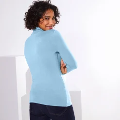 T-Shirt En Topje|Trui En Vest<Blancheporte Coltrui in effen stretchkatoen hemelsblauw