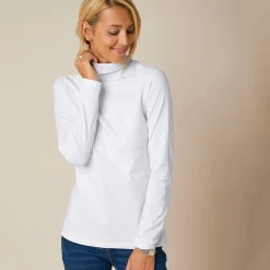 T-Shirt En Topje|Trui En Vest<Blancheporte Coltrui in effen stretchkatoen gebroken wit