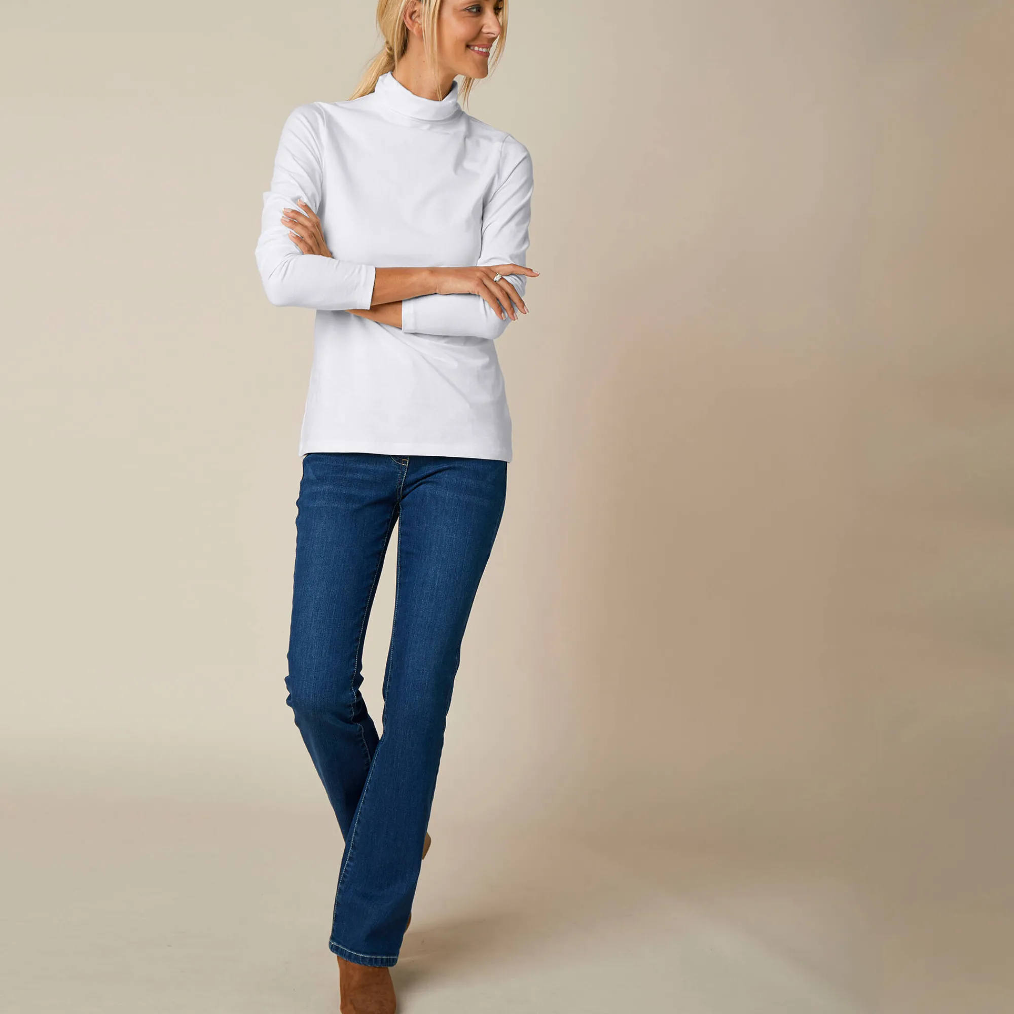 T-Shirt En Topje|Trui En Vest<Blancheporte Coltrui in effen stretchkatoen gebroken wit